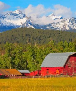 Cool Montana Mountains With Barn Diamond Paintings