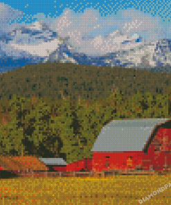 Cool Montana Mountains With Barn Diamond Paintings