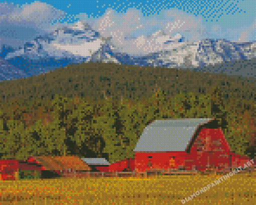 Cool Montana Mountains With Barn Diamond Paintings