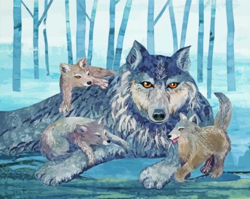 Cute Wolf Family Diamond Paintings