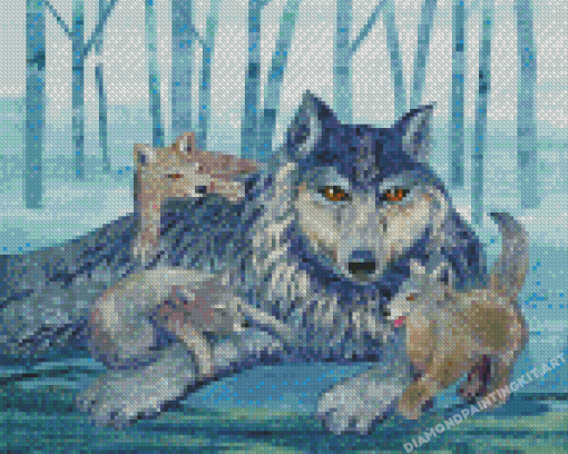 Cute Wolf Family Diamond Paintings