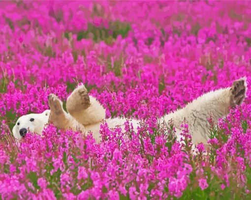 Cute Bear In Lavender Field Diamond Paintings