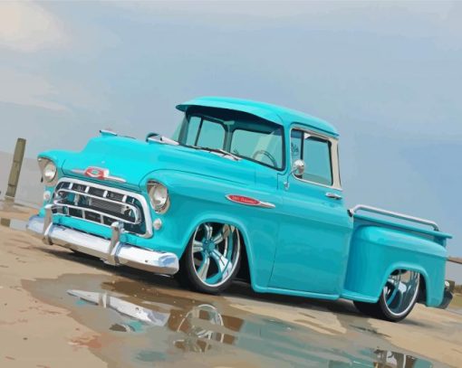 Cyan Old Chevy Truck Diamond Paintings