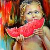 Girl With Watermelon Diamond Paintings