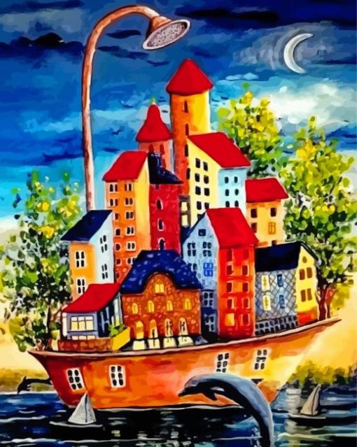 Houses On Water Diamond Paintings