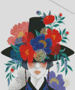 Lady With Floral Hat Art Diamond Paintings