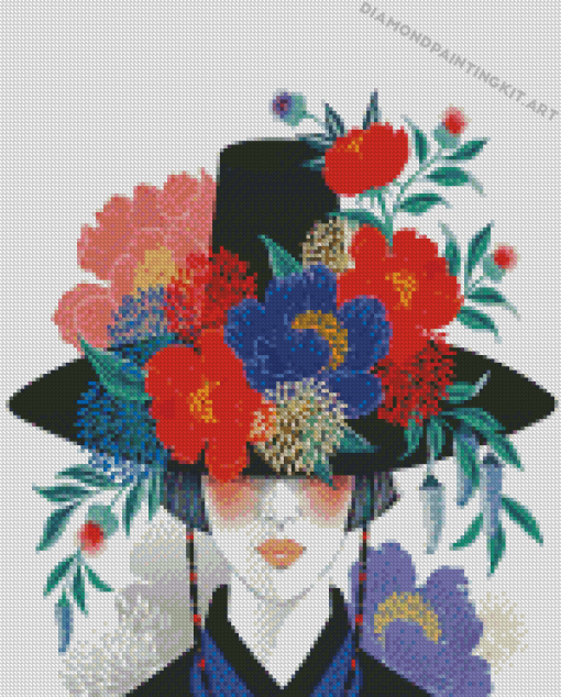 Lady With Floral Hat Art Diamond Paintings