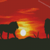 Lion Silhouette At Sunset Diamond Paintings