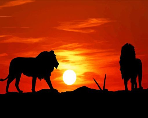 Lion Silhouette At Sunset Diamond Paintings