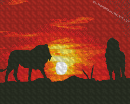 Lion Silhouette At Sunset Diamond Paintings