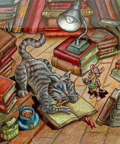 Mouse And Cat Library Diamond Paintings