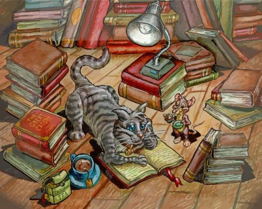 Mouse And Cat Library Diamond Paintings