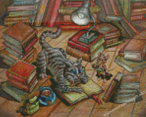 Mouse And Cat Library Diamond Paintings