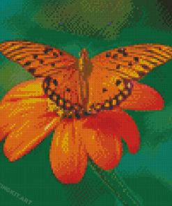 Orange Flowers And Butterfly Diamond Paintings