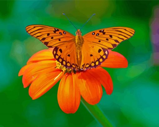 Orange Flowers And Butterfly Diamond Paintings