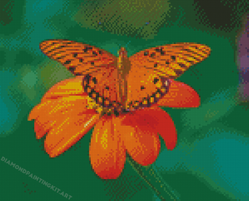 Orange Flowers And Butterfly Diamond Paintings