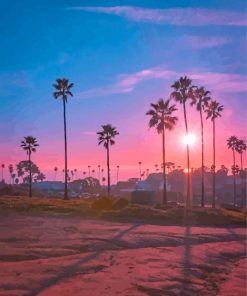 Palm Trees California Pink Sunset Diamond Paintings