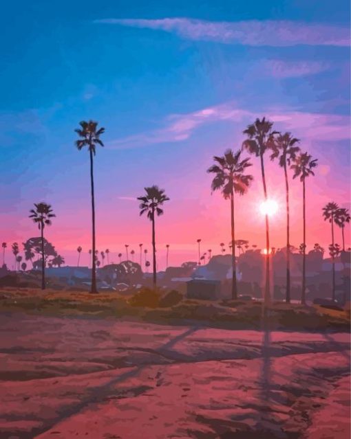 Palm Trees California Pink Sunset Diamond Paintings