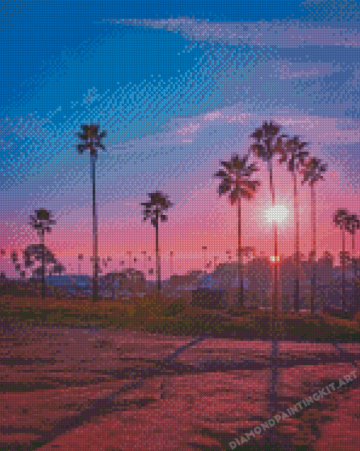 Palm Trees California Pink Sunset Diamond Paintings