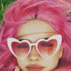 Pink Hair Girl With Heart Glasses Diamond Paintings