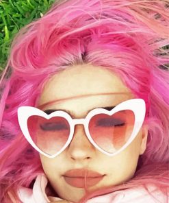 Pink Hair Girl With Heart Glasses Diamond Paintings