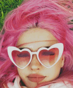 Pink Hair Girl With Heart Glasses Diamond Paintings