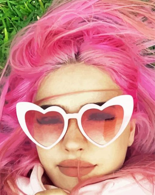 Pink Hair Girl With Heart Glasses Diamond Paintings