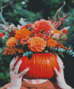 Pumpkins And Flowers Head Diamond Paintings