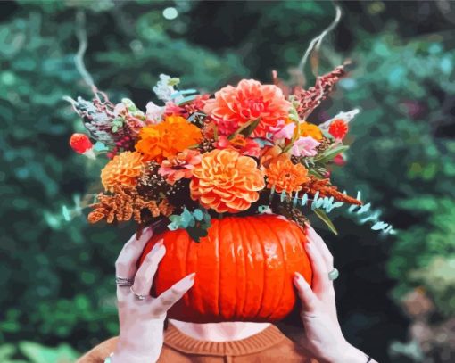 Pumpkins And Flowers Head Diamond Paintings