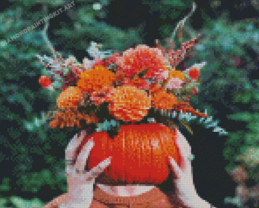 Pumpkins And Flowers Head Diamond Paintings