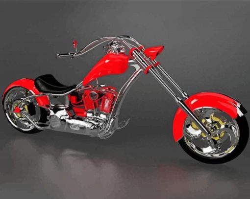 Red Chopper Motorcycle Diamond Paintings