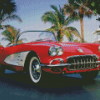 Red Old Convertible Car Diamond Paintings