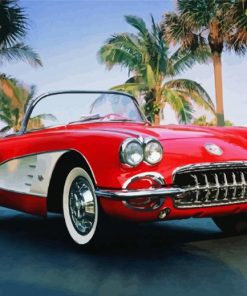 Red Old Convertible Car Diamond Paintings