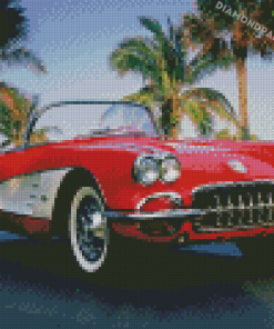 Red Old Convertible Car Diamond Paintings