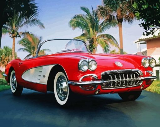 Red Old Convertible Car Diamond Paintings