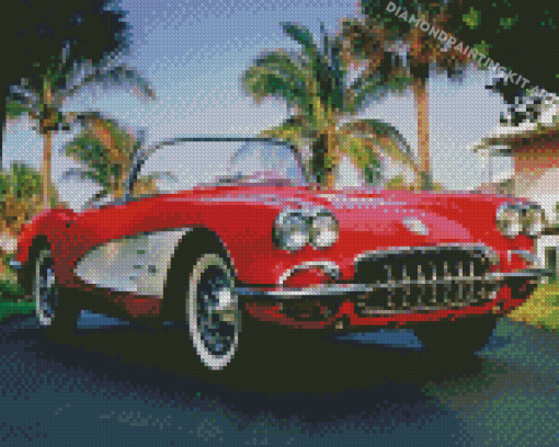 Red Old Convertible Car Diamond Paintings