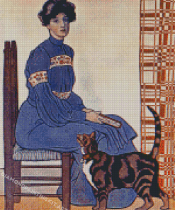 Vintage Woman In Chair With Cat Diamond Paintings