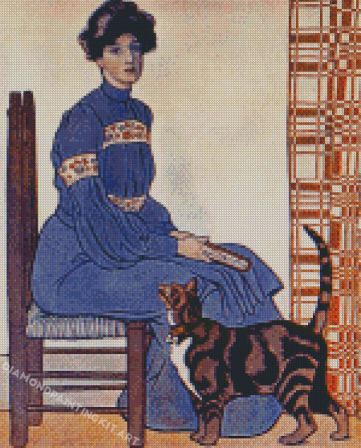 Vintage Woman In Chair With Cat Diamond Paintings