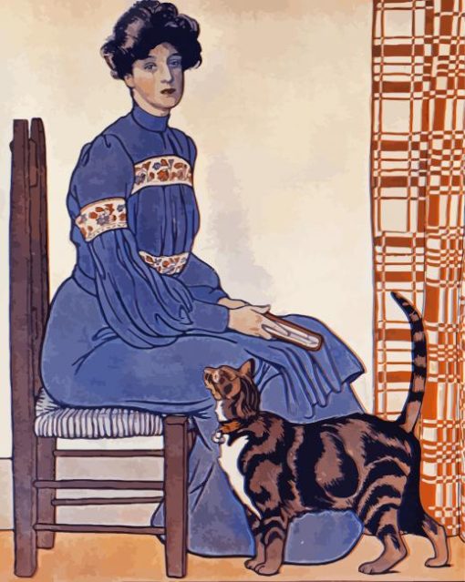 Vintage Woman In Chair With Cat Diamond Paintings