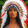 Woman Red Indian Headdress Diamond Paintings