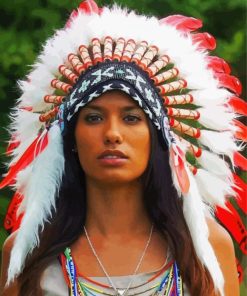 Woman Red Indian Headdress Diamond Paintings