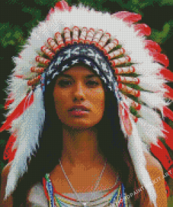 Woman Red Indian Headdress Diamond Paintings