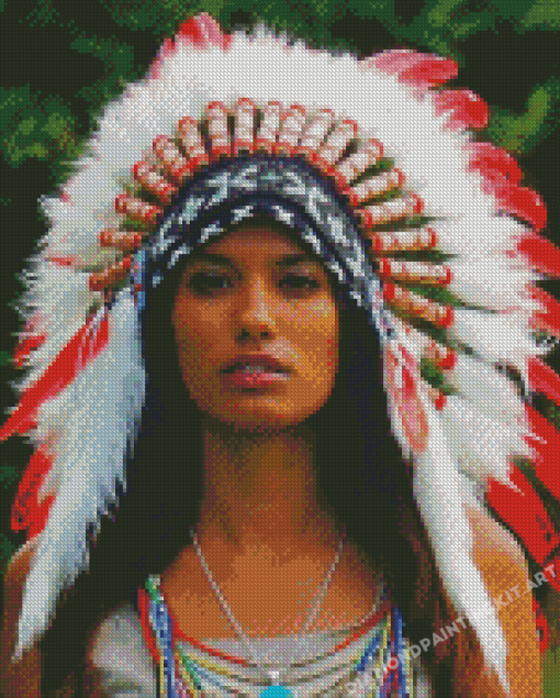 Woman Red Indian Headdress Diamond Paintings