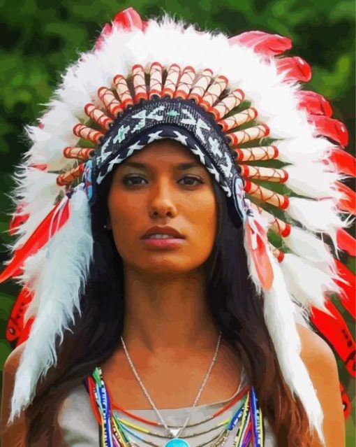 Woman Red Indian Headdress Diamond Paintings