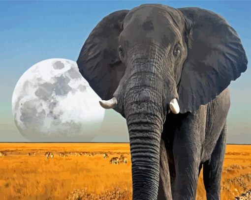 African Elephant Moon Diamond Paintings