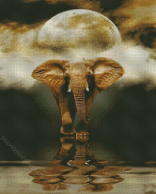 African Elephant Moon Reflection Diamond Paintings