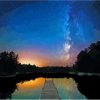 Beautiful Night Sky View At Moosehead Lake Maine Diamond Paintings