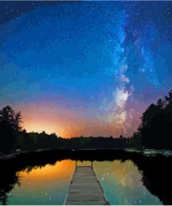 Beautiful Night Sky View At Moosehead Lake Maine Diamond Paintings