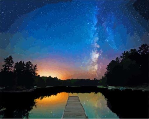 Beautiful Night Sky View At Moosehead Lake Maine Diamond Paintings