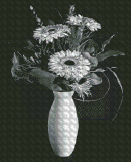 Black And White Daisy Vase Diamond Paintings